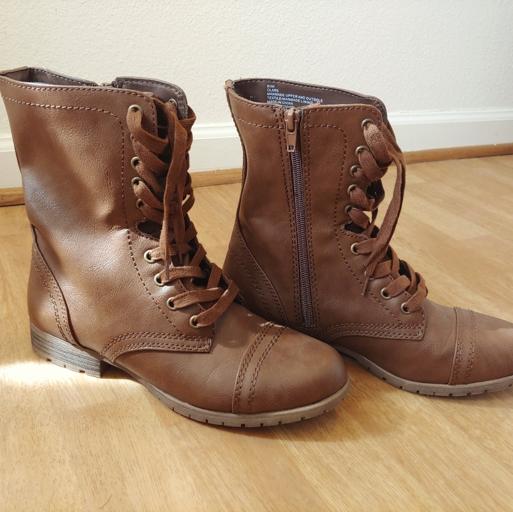 Brown combat boots